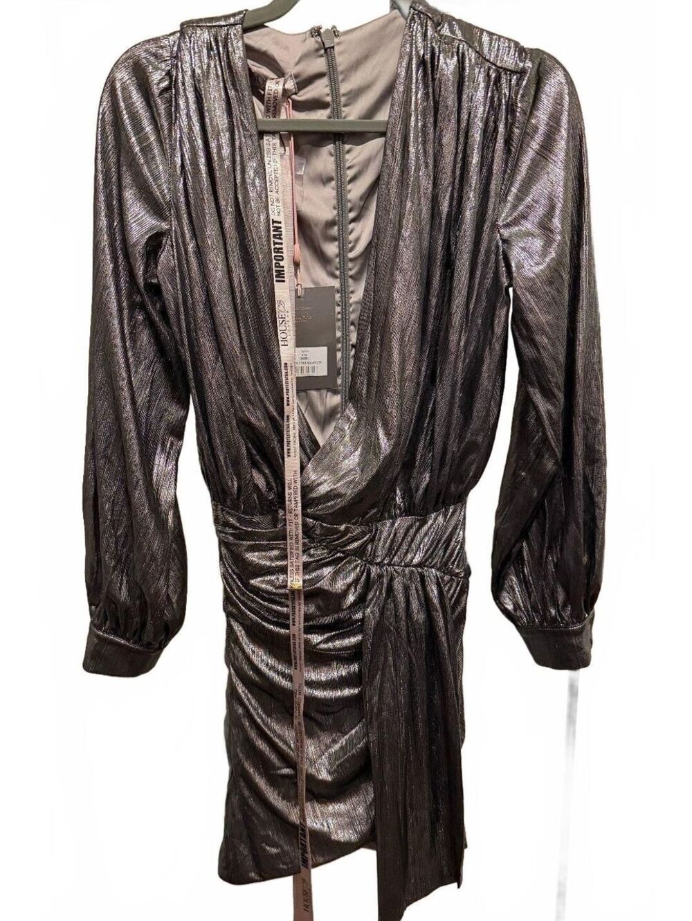 House of CB Metallic Silver Ruched Mini Dress